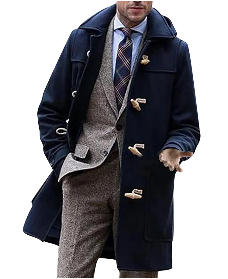Daily Turndown Collar Hooded Pocket Toggle Button Overcoat 