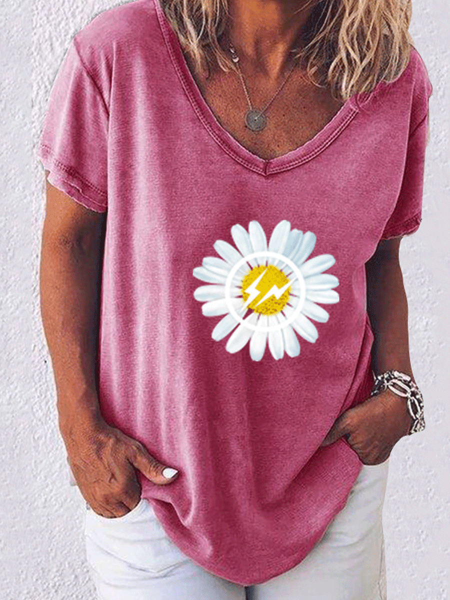 Lightning Daisy Printed Loose Short Sleeve T-shirt