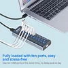 USB Hub, Aluminum 10-Port USB 3.0 Hub With 10 USB 3.0 Data Transfer Ports, USB Splitter With Individual Switch And 60W (12V/5A) Power Adapter