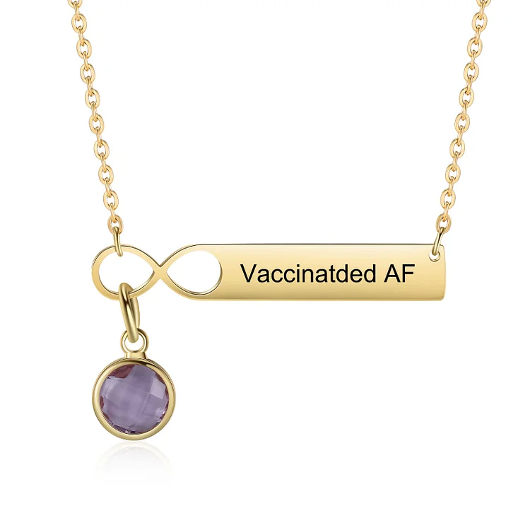 Personalized Vaccinated Infinity Necklace Custom 1 Birthstone Bar Necklace