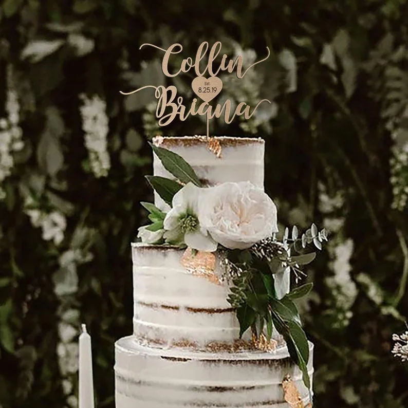 Personalized Cake Topper Decoration For Happy Birthday Party Cake Topper Decor DIY Wood Wedding Cake Mr& Mrs Decorations 515-1