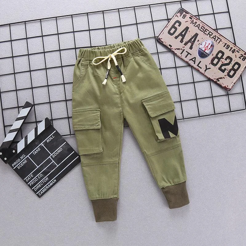 INS hot baby boys pants 0-5 years old Big pocket stitching letters Spring and autumn children's Fashion overalls cotton trousers