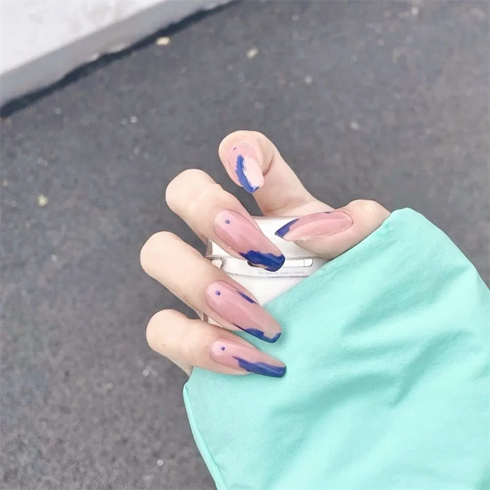 Coffin False Nails Sticker Cherry Sauce with Mandarin Duck Design Artificial Nail Decoration Art Manicure Full Tips Fake Nails-Nail Inspo