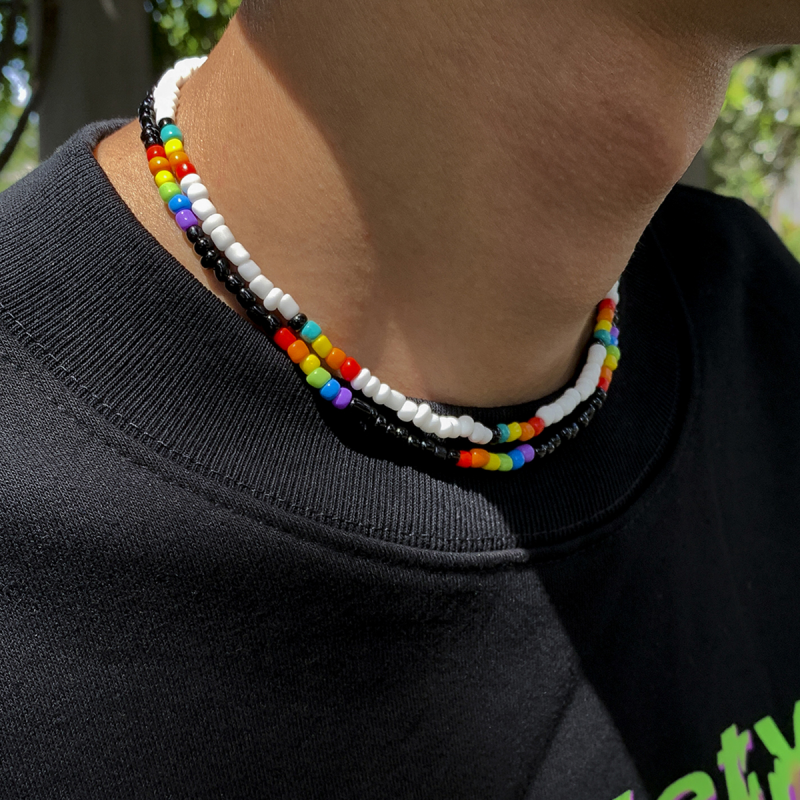 3MM Ethnic Double-layer Colorful Bead Choker Men Necklaces-VESSFUL