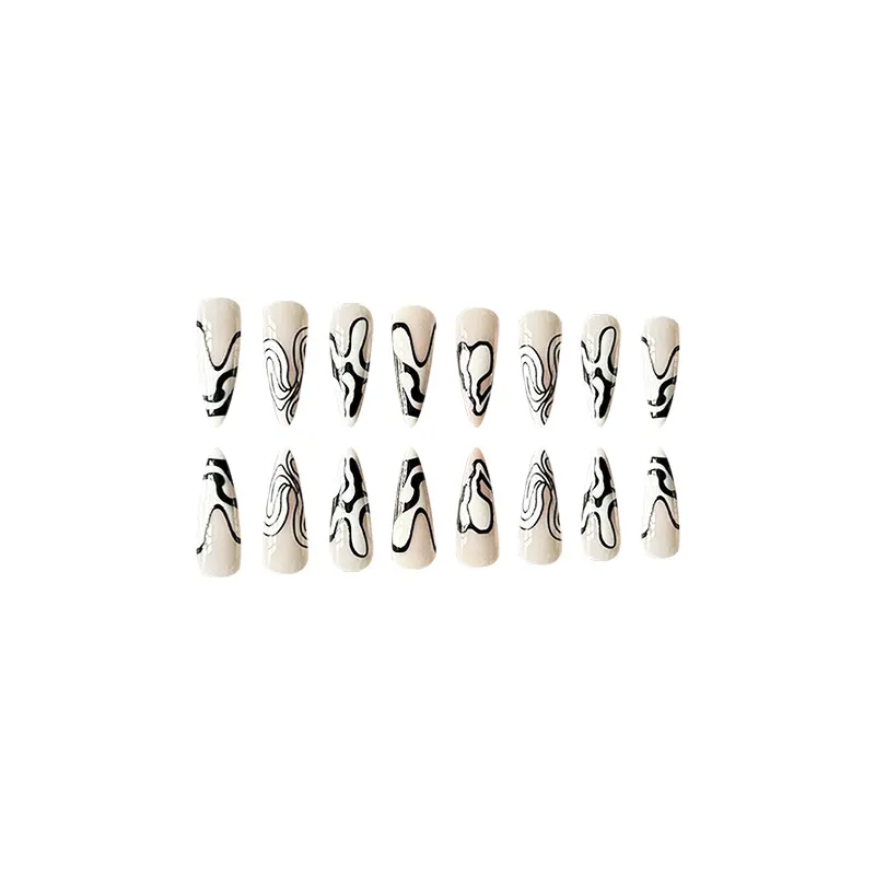 Churchf Churchf Long Pointed Sweet Black And White French Line Dairy Nail Piece Wearable Fake Nail Products Can Be Removed