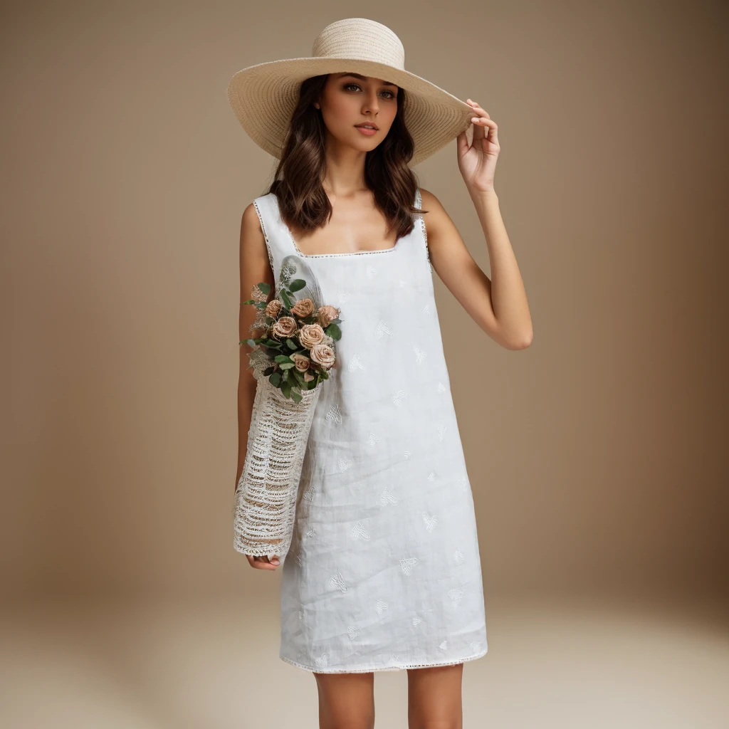 Ramie Dress Slim Fit Embroidered White Tank Top Skirt REAL SILK LIFE