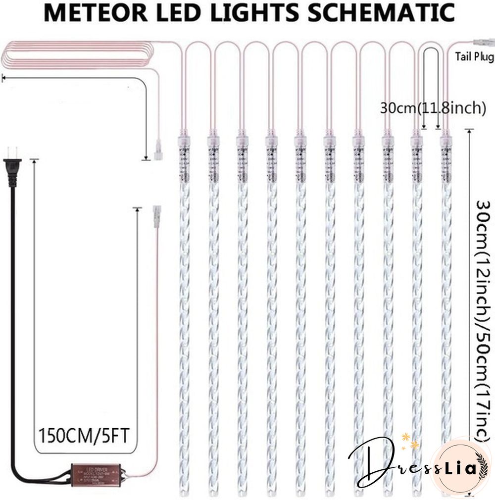 8PCS/1SET 30CM/50CM Waterproof LED Meteor Shower Rain Lights Falling String Lights for Outdoor Home Garden Wedding Party Holiday Christmas Lights