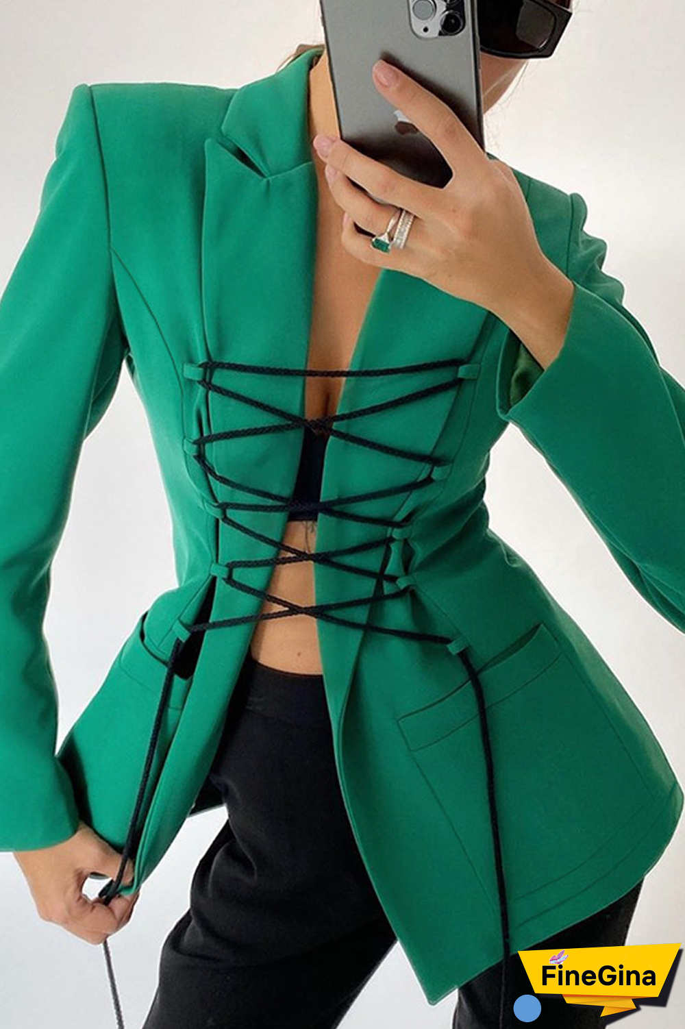 Solid Color Strapped Design Blazer