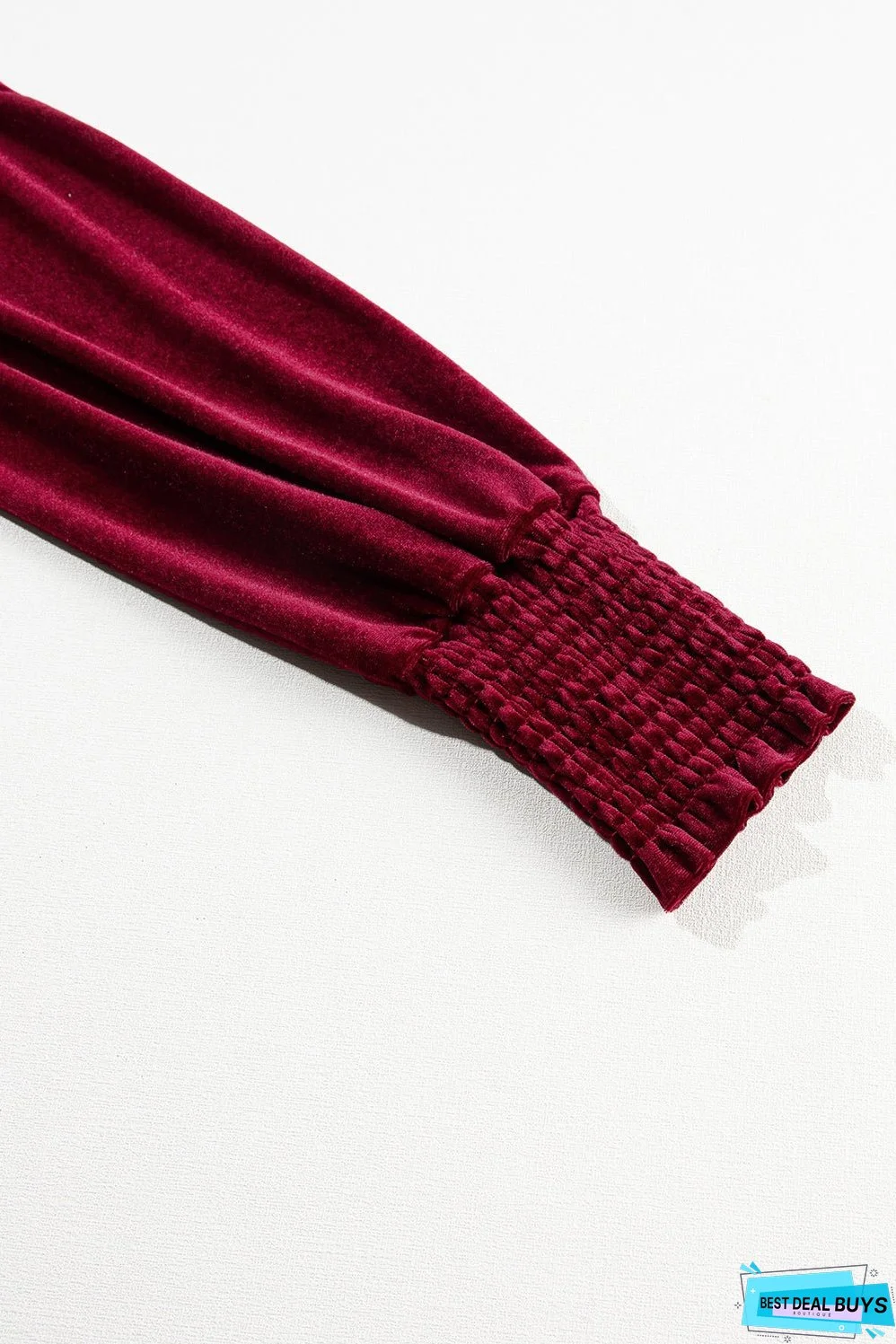 Mock Neck Puff Sleeve Velvet Blouse