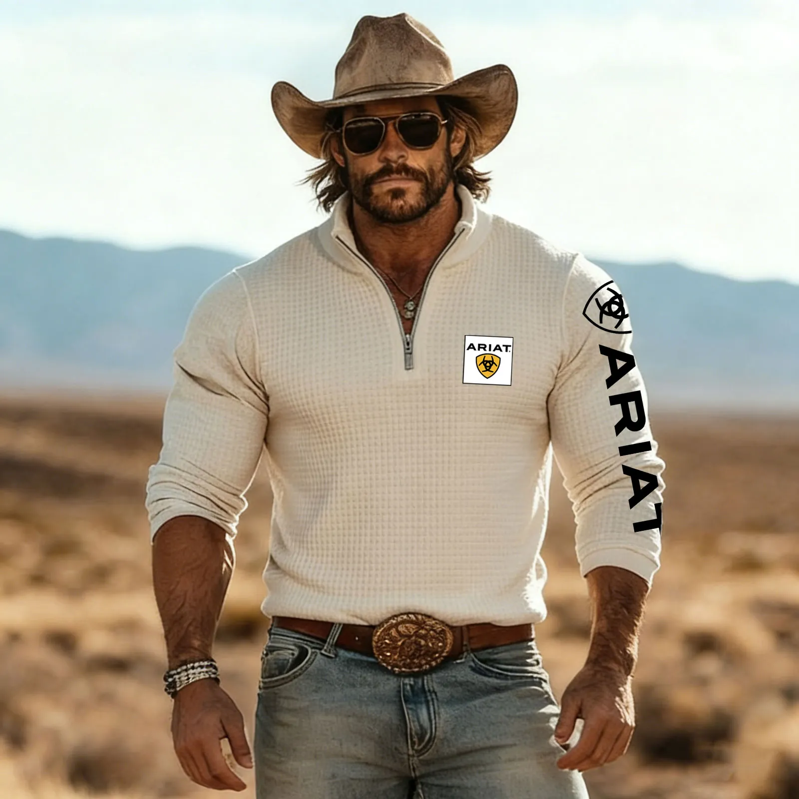 Men's Quarter-Zip Pullover With Patch And Sleeve Design