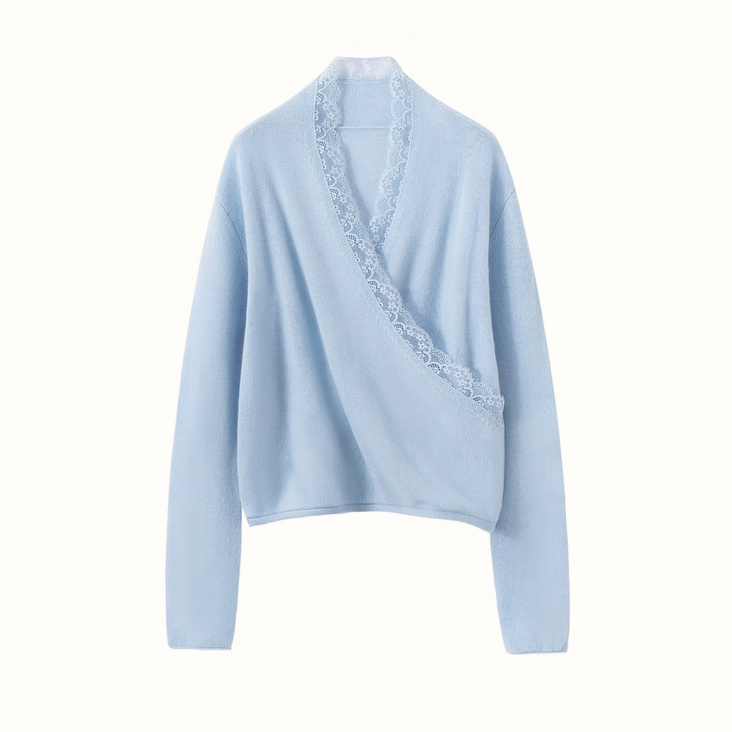 Women's Lace Trim Crossover V-Neck Cashmere Sweater REAL SILK LIFE
