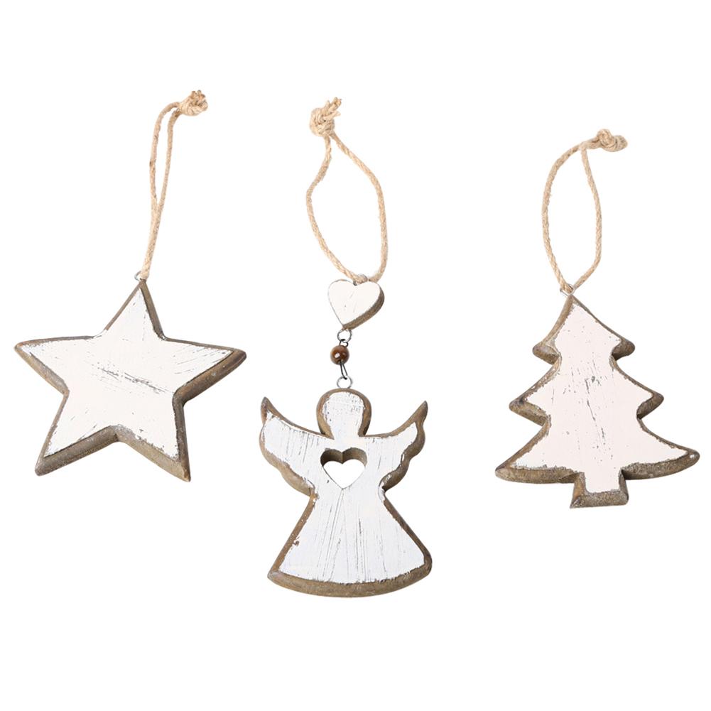 

3pcs Christmas Tree Angel Star Hanging Ornaments Wooden Craft Home Decor, 501 Original