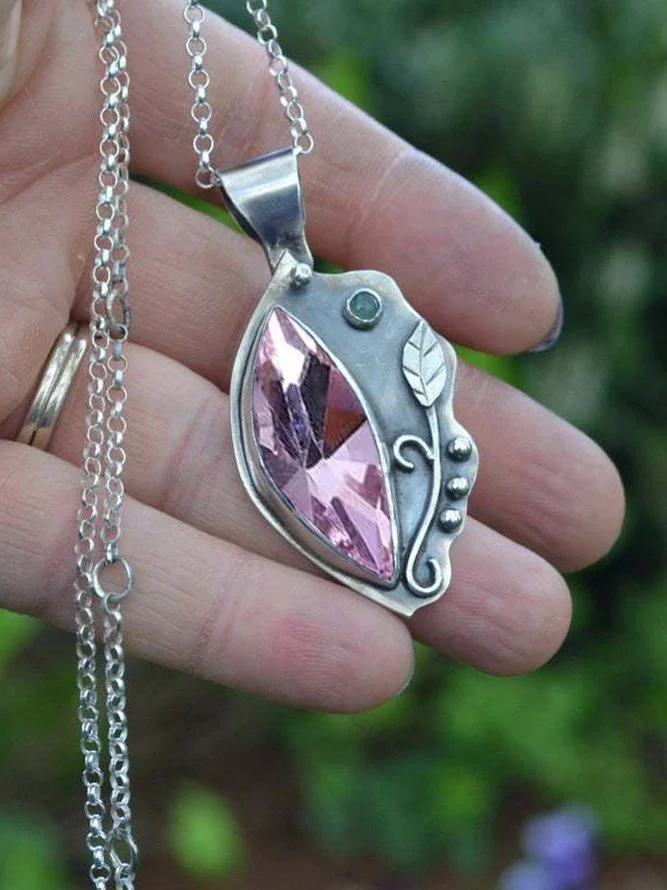 Vintage Amethyst Carved Leaf Necklace