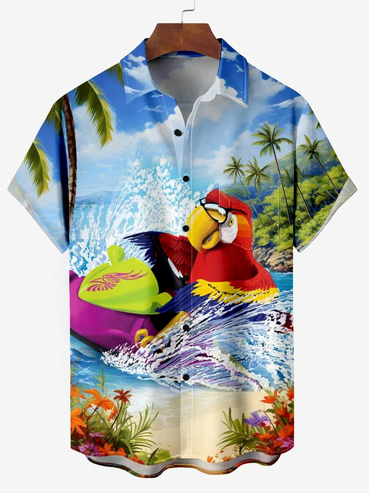 Parrot Hawaii Beach Vacation Short Sleeve Shirt PLUSCLOTHESMAN