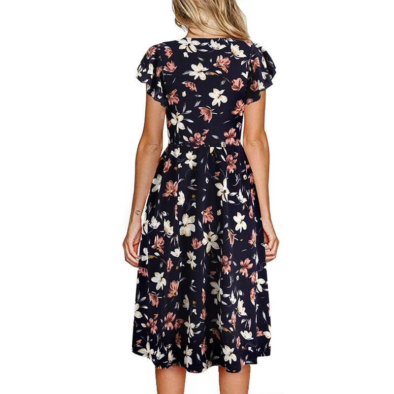 Women Dress 2020 Summer V-neck Floral Print Chiffon Dress Boho Style Short Party Beach Dresses Vestidos de fiesta