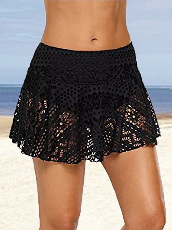 Women Solid Color Lace Tankini Swimwear