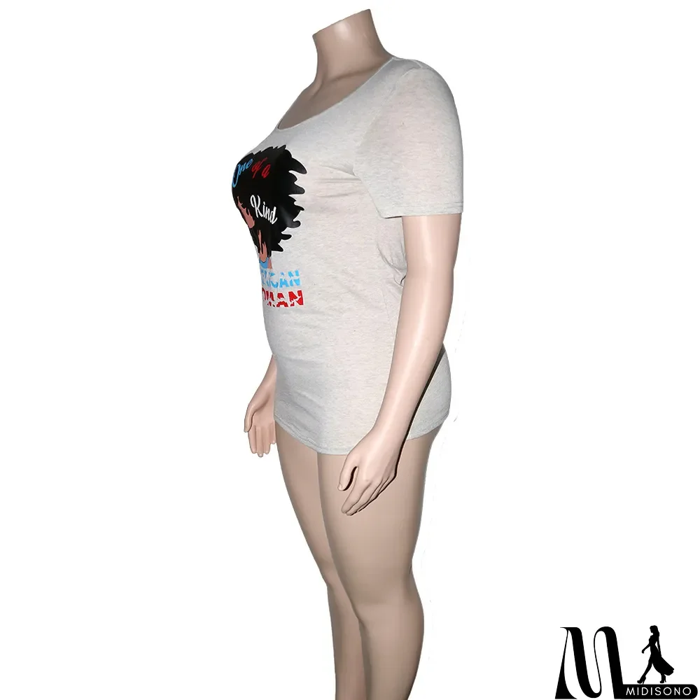 MidiSono - Plus Size Casual Printed Short Sleeve O Neck T Shirt