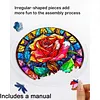 (25cm)DIY Acrylic Jigsaw Puzzle Window Hanging with Hanging Chain DIY Stained Glass Decoration Round Window Puzzle Decor for DIY Craft Project (Stained Glass Red Rose)