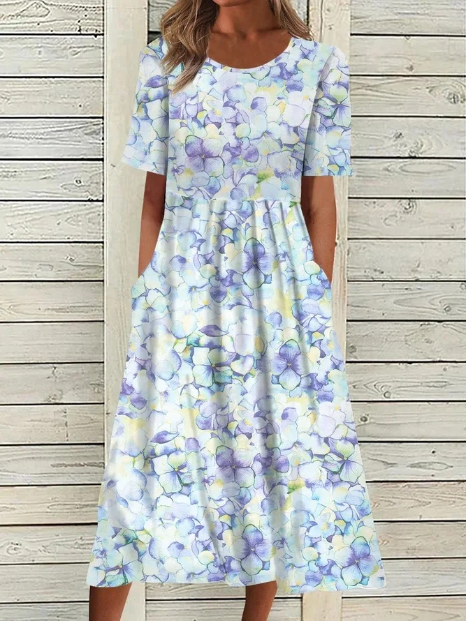 Spring/Summer Round Neck Floral Print Casual Vacation Dress