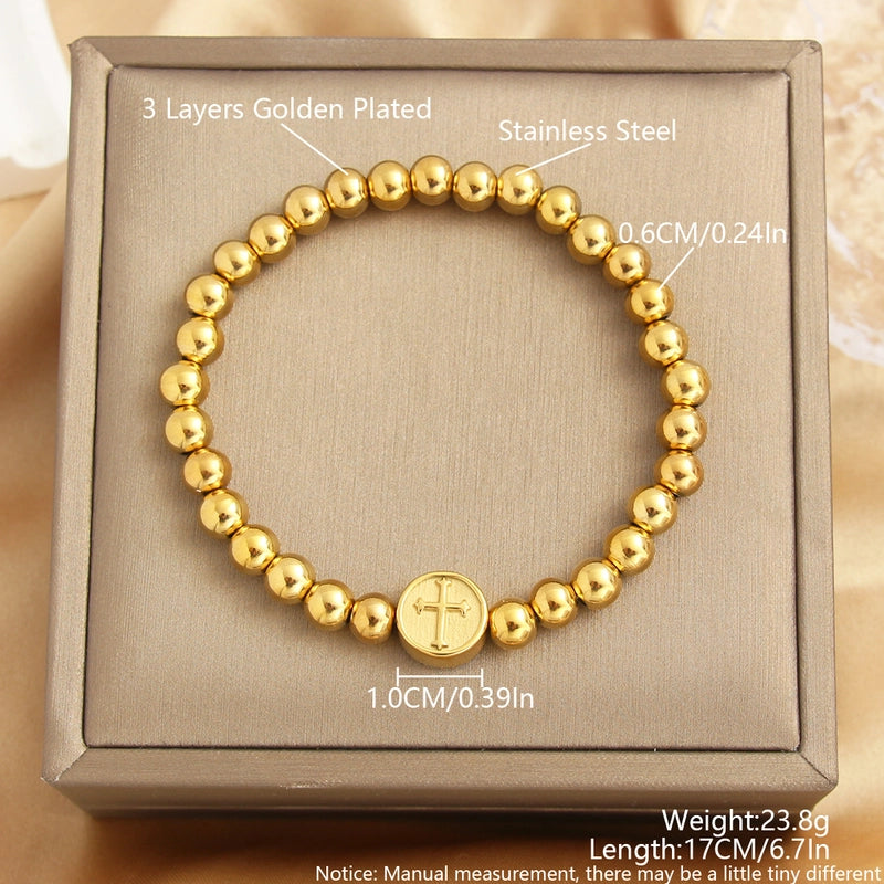 Minimalist Commute Cross 304 Stainless Steel Beaded Unisex Bracelets Men Beaded Bracelets