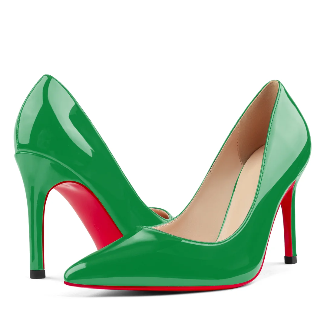 90mm Women's Pointed Toe Kitten Heels  Red Bottom Stiletto Pumps-MERUMOTE