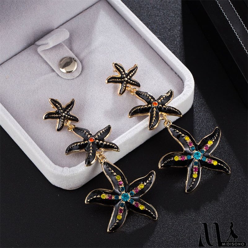 MidiSono - Fashion Personality Black Punk Ocean Starfish Earrings