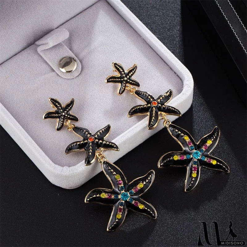 MidiSono - Fashion Personality Black Punk Ocean Starfish Earrings