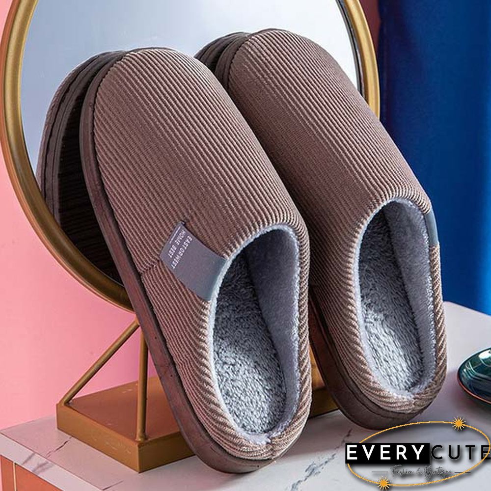 Winter Warm Cotton Slippers Women Men Home Shoes Simple Non-Slip Indoor Slides Corduroy Couple Slipper Female Shoes