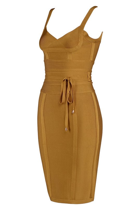 Gold Sexy V-neck Bandage Bodycon Dress - Shop Trendy Women's Clothing | LoverChic