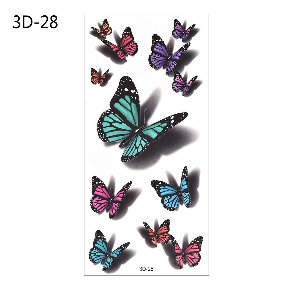3D Feather Butterfly Rose Flower Temporary Tattoos Sticker for Women Body Art Makeup Waterproof Tattoo Sticker Halloween Gift