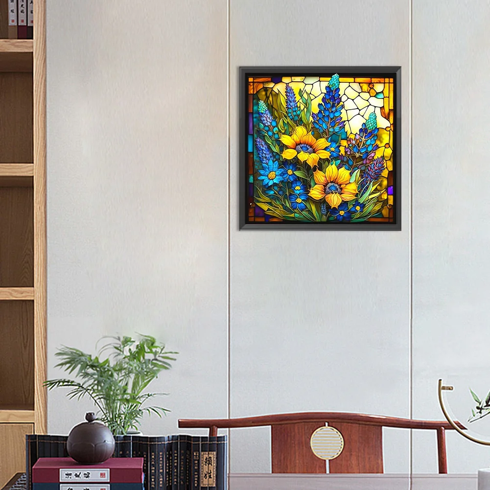 Diamond Painting - Full Round Drill - Stained Glass Flower(30*30cm)