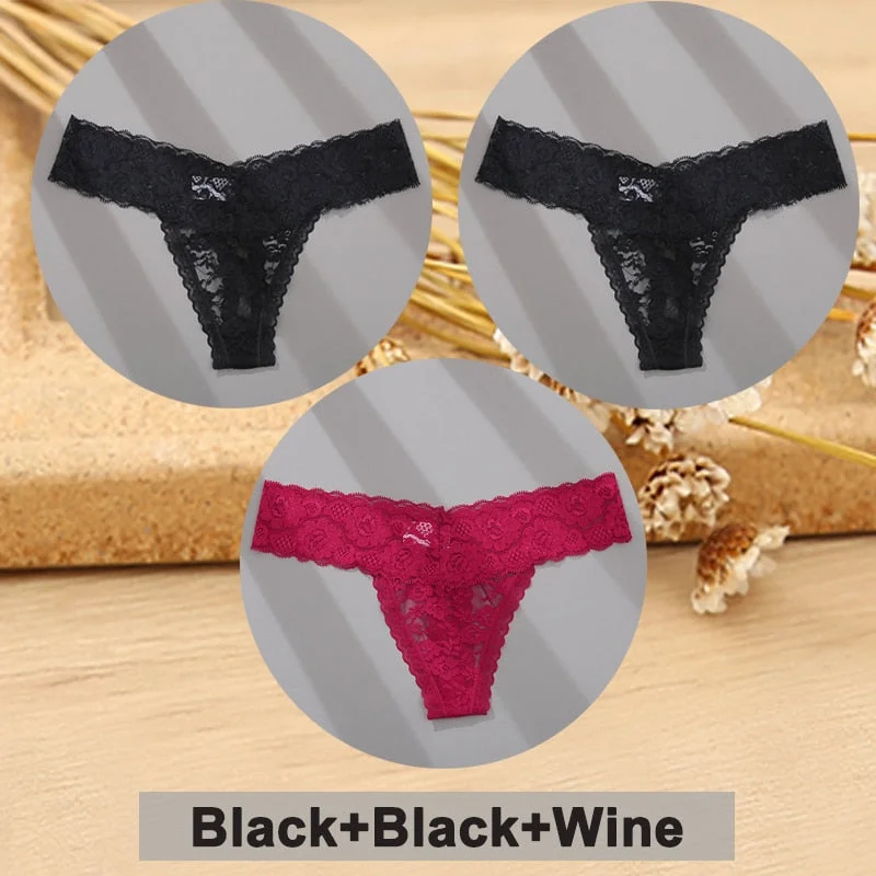 3PCS/Set Lace Panties Full Floral Underwear Women Panties Underpants Sexy Briefs Thong Lace G-String Female Lingerie Intimates