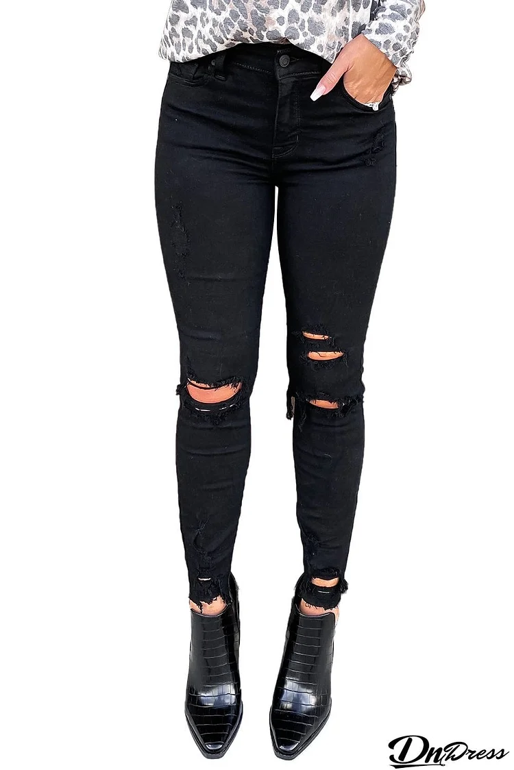 High Waist Skinny Ripped Slits Jeans