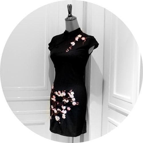Black Oriental Plum Blossom Cheongsam Dress SP179121
