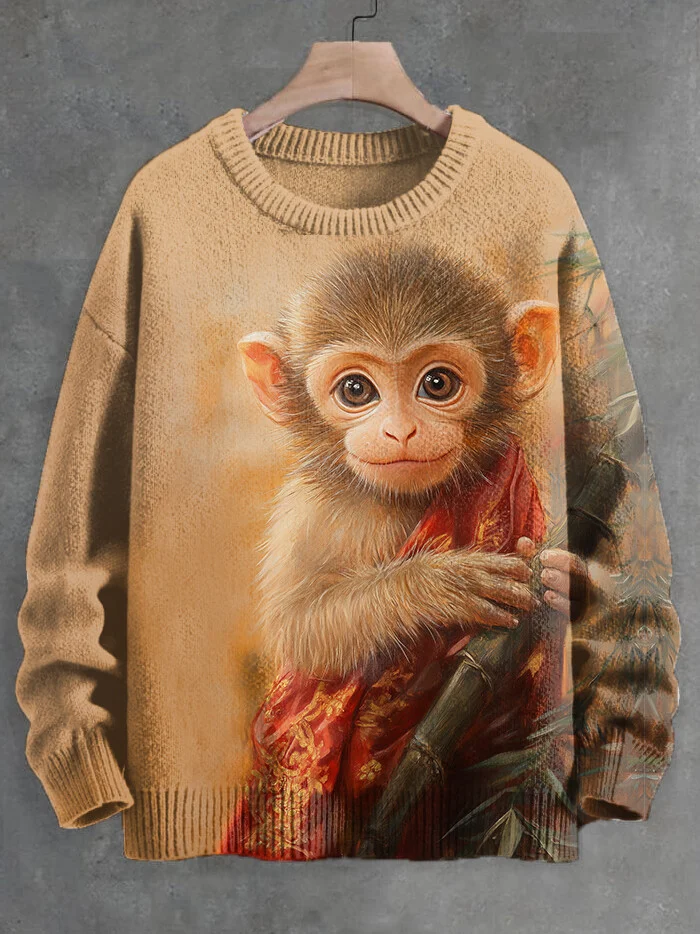 Men's The Monkey In The Robe Japanese Art Print Knit Sweatshirt