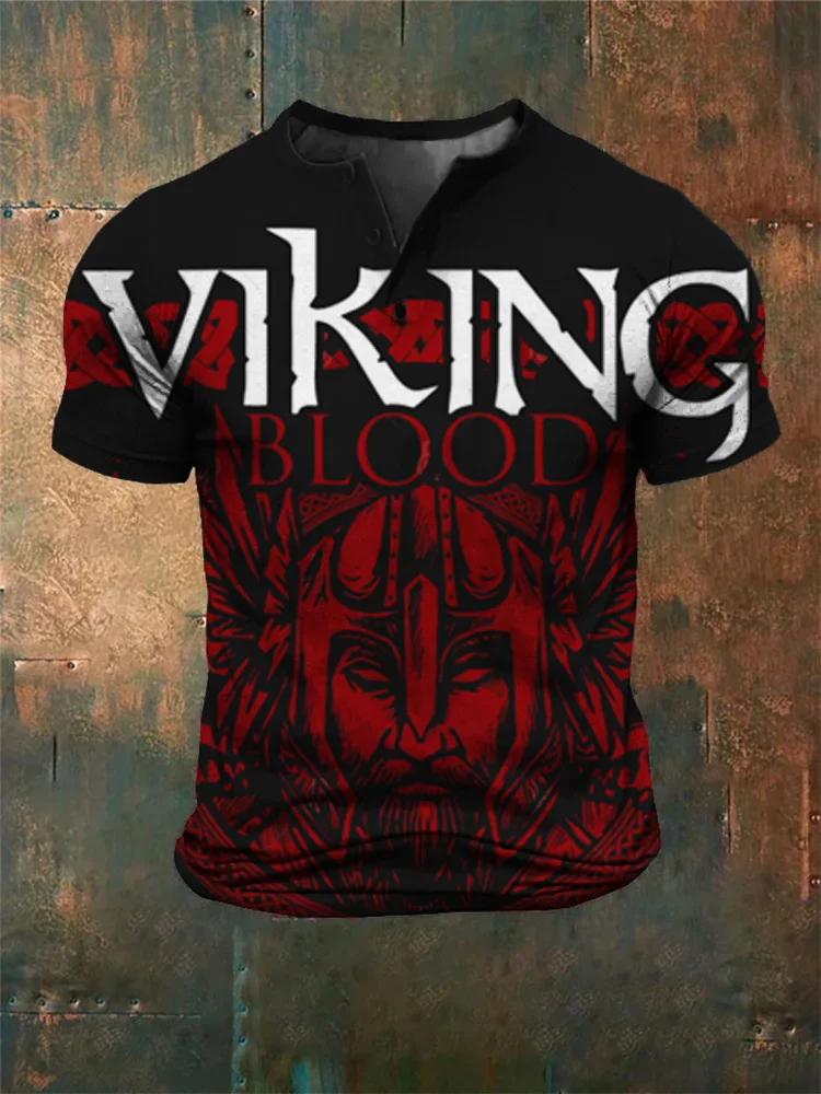 Broswear Men's Viking Soldiers Viking Culture Print Henley Shirt