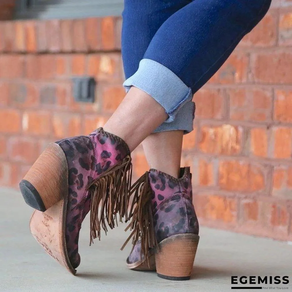 Leopard Tassel Low Heel Boots | EGEMISS