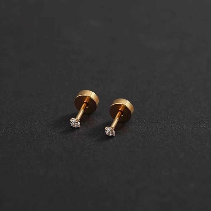 1 Pair Elegant Round Inlay 304 Stainless Steel Zircon 18K Gold Plated Stainless Steel Earrings