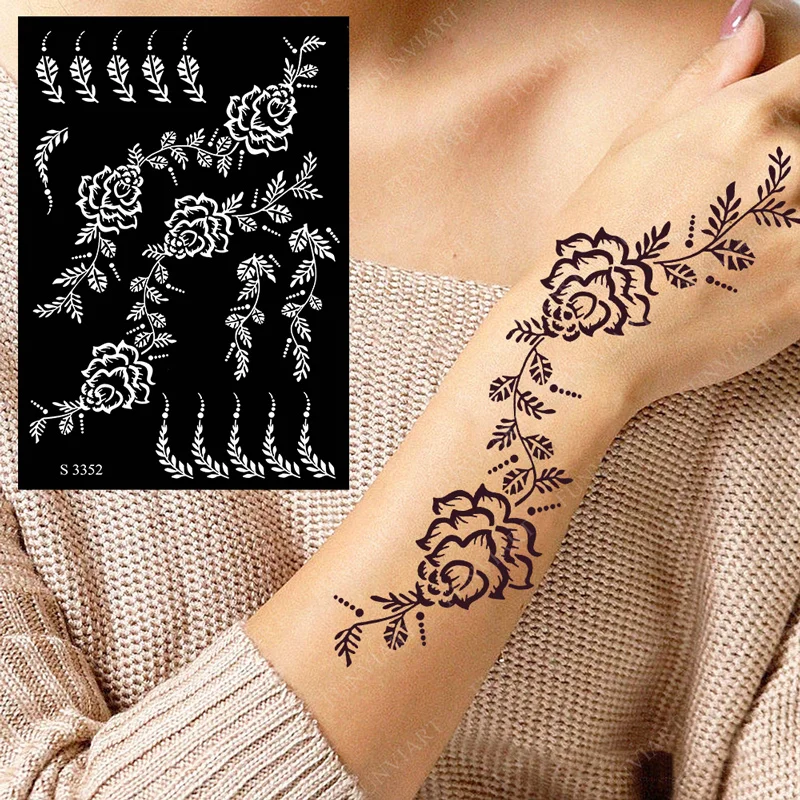 Sdrawing Drawing Henna Template for Hand Henna Tattoo Stencil Flower Tattoo Design for Women Wedding Festival Party Tatoo Tools