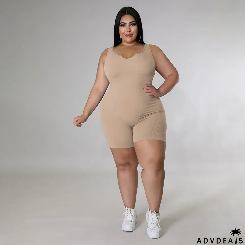Solid Color Plus Size Rib Pit Strips Jumpsuit