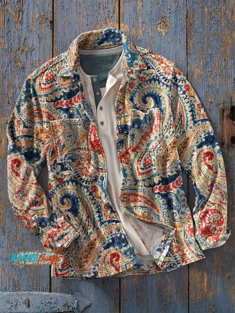 Men’s Ethic Art Print Casual Long Sleeve Shirt As Picture / S