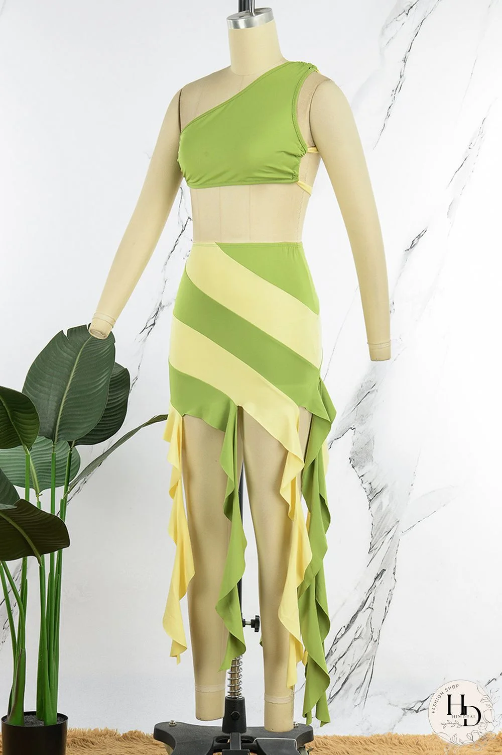 Rose Red Sexy Patchwork Tassel Bandage Backless Contrast Oblique Collar Sleeveless Two Pieces