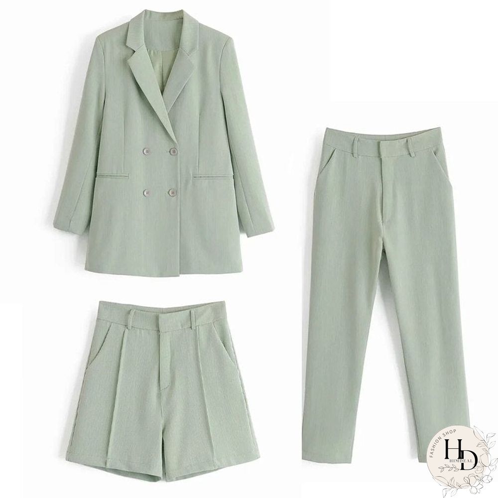 Spring Autumn Women Vintage Khaki 2 Pieces Set OL Office Blazer Jacket Coat+Pencil Pant Suits Casual Trouser Outfits Female