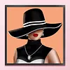 Black Striped Hat Lady Full 11CT DIY Stamped Needlework Embroidery Kit 15.75x15.75inch Embroidery Needlepoint Starter Kits Cross Stitch Art and Crafts Kits for Beginners Adults Home Decor