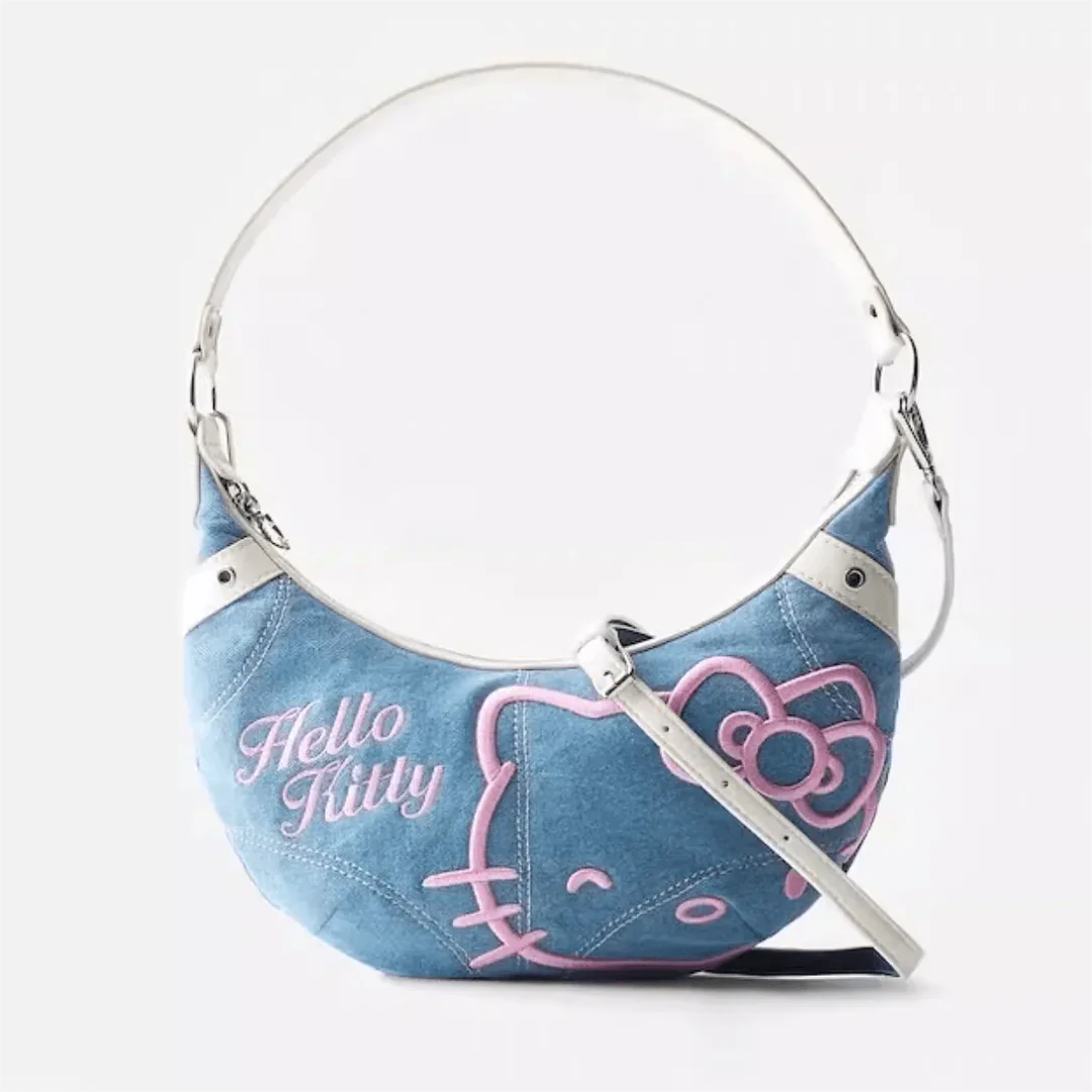 Kawaii Blue Kitty Denim Shoulder Bag
