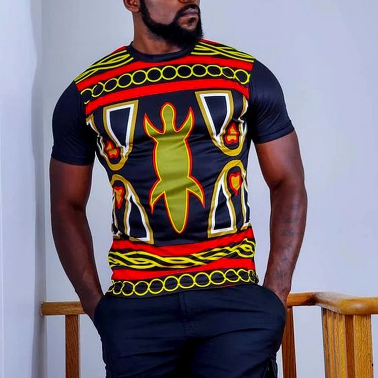 BrosWear Men'S African Tribal Print Short Sleeve T-Shirt