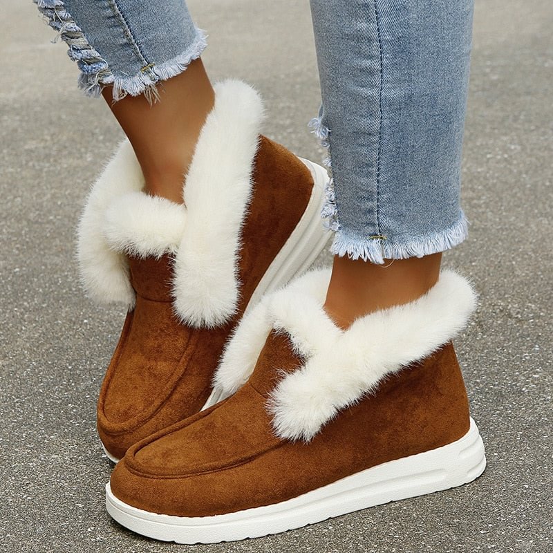 Ladies Ankle Boots Women Winter Warm Plush Fur Snow Boots Suede Leather Shoes Ladies Slip on Comfortable Female Footwear 2022 - vzzhome