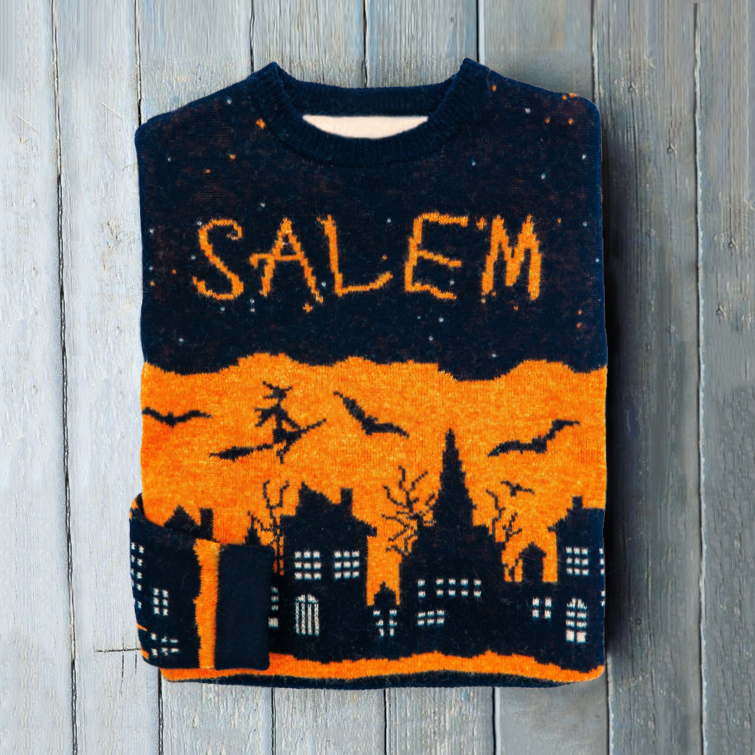 Halloween Salem Witch Print Sweater