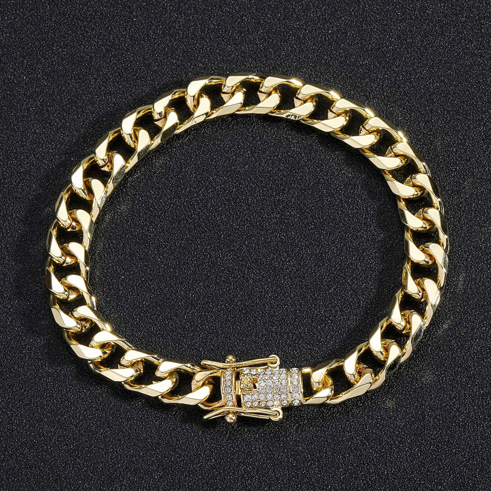 Glossy Alloy Rhinestone Clasp Gold/Silver Cuban Bracelet