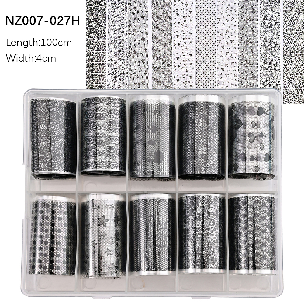 Kissbake 10pcs 4x100cm Nail Transfer Foil Paper Sticker Set Luxury Foil Nails Logo Transfer Nail Stickers Designer Fashion Nail Art Decal